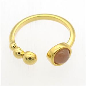 peach MoonStone Rings, copper, gold plated, approx 6mm, 18mm dia [GMRG663]