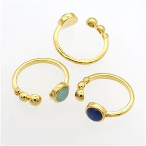 mix gemstone Rings, copper, gold plated, approx 6mm, 18mm dia [GMRG668]