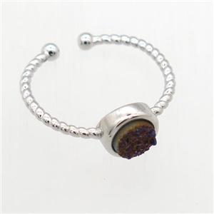 purple Druzy Quartz Rings, copper, platinum plated, approx 6mm, 19mm dia [GMRG671]