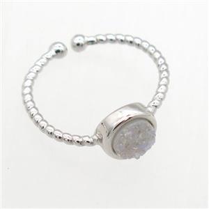 white AB-color Druzy Quartz Rings, copper, platinum plated, approx 6mm, 19mm dia [GMRG674]