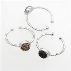 mix color Druzy Quartz Rings, copper, platinum plated, approx 6mm, 19mm dia [GMRG676]