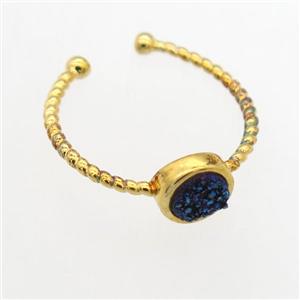 blue Druzy Quartz Rings, copper, gold plated, approx 6mm, 19mm dia [GMRG677]