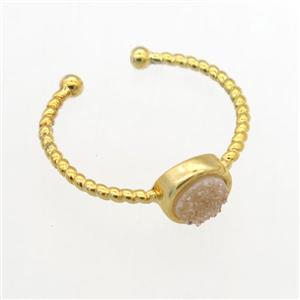 champagne Druzy Quartz Rings, copper, gold plated, approx 6mm, 19mm dia [GMRG680]