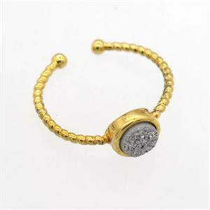 silver Druzy Quartz Rings, copper, gold plated, approx 6mm, 19mm dia [GMRG681]