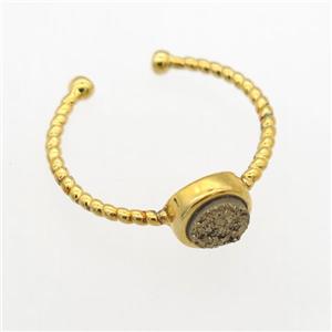 golden Druzy Quartz Rings, copper, gold plated, approx 6mm, 19mm dia [GMRG682]