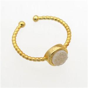 white AB-color Druzy Quartz Rings, copper, gold plated, approx 6mm, 19mm dia [GMRG683]