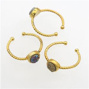 mix color Druzy Quartz Rings, copper, gold plated, approx 6mm, 19mm dia [GMRG684]