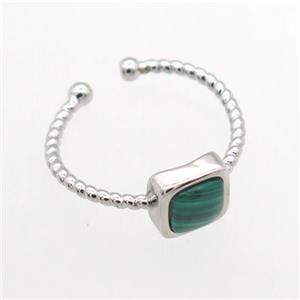 green Malachite Rings, copper, platinum plated, approx 7mm, 19mm dia [GMRG687]