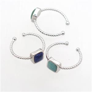 mixed gemstone Rings, copper, platinum plated, approx 7mm, 19mm dia [GMRG691]