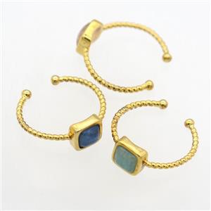 mixed gemstone Rings, copper, gold plated, approx 7mm, 19mm dia [GMRG698]