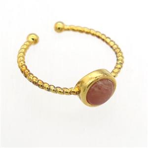 peach MoonStone Rings, copper, gold plated, approx 7mm, 19mm dia [GMRG705]