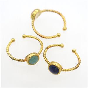 mixed gemstone Rings, copper, gold plated, approx 7mm, 19mm dia [GMRG710]