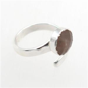 peach MoonStone Rings, copper, platinum plated, approx 10mm, 19mm dia [GMRG722]