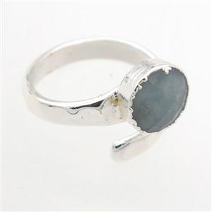 blue Aquamarine Rings, copper, platinum plated, approx 10mm, 19mm dia [GMRG726]