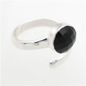 black Agate Rings, copper, platinum plated, approx 10mm, 19mm dia [GMRG728]