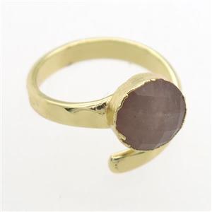 peach MoonStone Rings, copper, platinum plated, approx 10mm, 19mm dia [GMRG731]