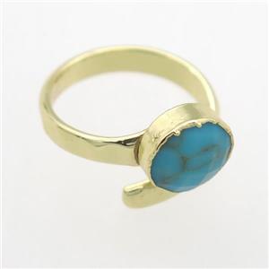 blue Turquoise Rings, copper, platinum plated, approx 10mm, 19mm dia [GMRG735]