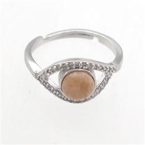 peach MoonStone Rings, copper, platinum plated, approx 8mm, 17mm dia [GMRG737]