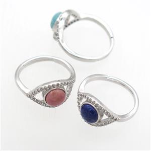 mix gemstone Rings, copper, platinum plated, approx 8mm, 17mm dia [GMRG742]