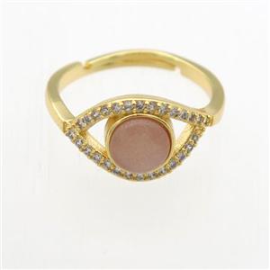 peach MoonStone Rings, copper, gold plated, approx 8mm, 17mm dia [GMRG743]
