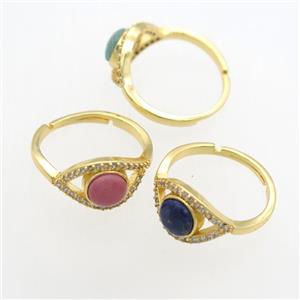 mix gemstone Rings, copper, gold plated, approx 8mm, 17mm dia [GMRG748]