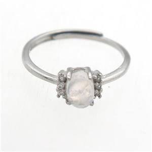 Natural rainbow MoonStone Rings, copper, platinum plated, approx 5-7mm, 18mm dia [GMRG749]