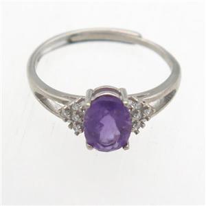 purple Amethyst Rings, copper, platinum plated, approx 6-8mm, 18mm dia [GMRG751]