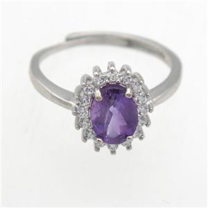 purple Amethyst Rings pave rhinestone, copper, platinum plated, approx 6-8mm, 18mm dia [GMRG752]