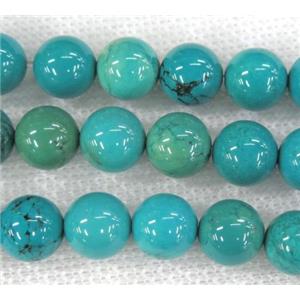 round turquoise beads, blue treated, approx 10mm dia [GMT1245]