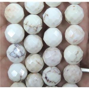white turquoise beads, faceted round, treated, approx 4mm dia [GMT1246-4MM]