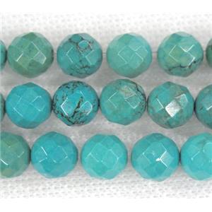 turquoise beads, faceted round, blue treated, approx 10mm dia [GMT1247-10MM]