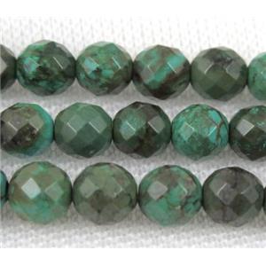 turquoise beads, faceted round, green treated, approx 6mm dia [GMT1249-6MM]