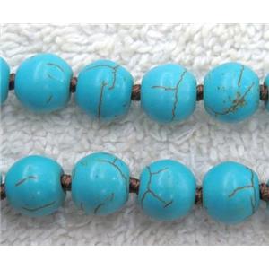 round turquoise beaded knot rosary chain for necklace, synthetic, blue, approx 8mm dia, 36 inches length [GMT1257]
