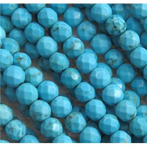 blue treated turquoise beads, faceted round, approx 10mm dia [GMT1274-10MM]