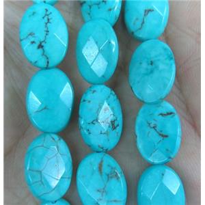 blue turquoise bead, faceted oval, approx 10x14mm [GMT1297]