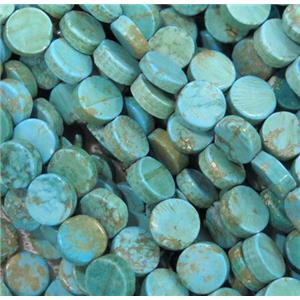 green Turquoise beads, flate round, approx 8mm dia [GMT1299]