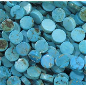blue turquoise beads, flat round, approx 8mm dia [GMT1300]