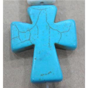 blue turquoise bead, cross, synthetic, approx 40x50mm [GMT216-40X50MM]