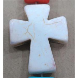 white turquoise beads, cross, synthetic, approx 40x50mm [GMT217-40X50MM]