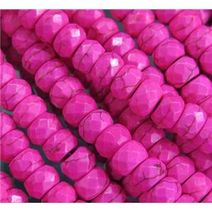 hotpink synthetic Turquoise beads, faceted rondelle, approx 4x6mm, 15.5 inches [GMT229-4X6MM]