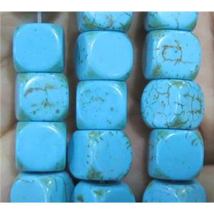 blue synthetic Turquoise cube beads, approx 10x10x10mm [GMT236]