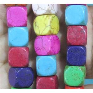 synthetic Turquoise cube beads, mixed color, approx 10x10x10mm [GMT237]