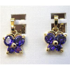 purple zircon pendant, butterfly, copper, gold plated, approx 12-15mm [GMZ042]
