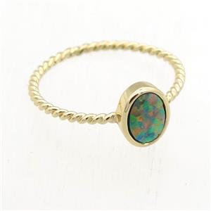 oval Fire Opal Rings, copper, gold plated, approx 6-8mm, 18mm dia [GR10055]