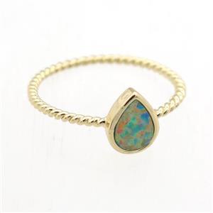 teardrop Fire Opal Rings, copper, gold plated, approx 6-8mm, 18mm dia [GR10062]