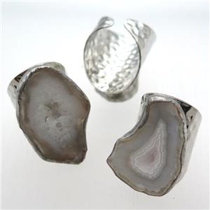 Agate Druzy Rings, platinum plated, approx 20-30mm, 20mm dia [GR10067]