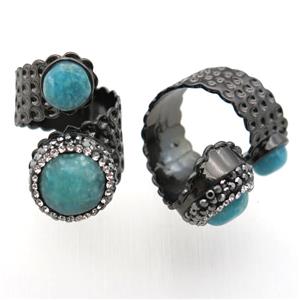 Amazonite Ring paved rhinestone, copper, platinum plated, approx 10mm, 14mm, 20mm dia [GR10069]