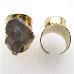 gray Agate Druzy Rings, copper, gold plated, approx 20-30mm, 20mm dia [GR10075]