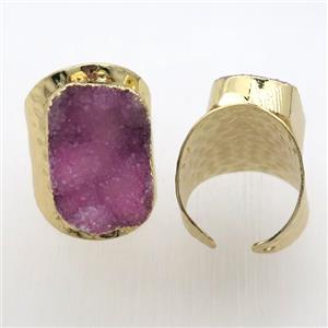 hotpink Agate Druzy Rings, copper, gold plated, approx 20-30mm, 20mm dia [GR10078]