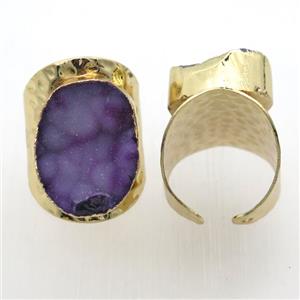 purple Agate Druzy Rings, copper, gold plated, approx 20-30mm, 20mm dia [GR10079]